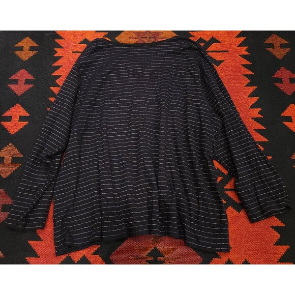 Croft & Barrow Women's Black & Silver Striped Henley Top 4X - Picture 2 of 16